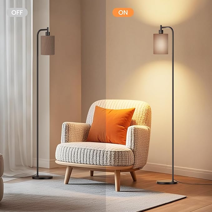SIBRILLE Floor Lamp with Linen Shade, Dimmable Tall Standing Lamp with Remote Control & 3 Color Temperatures, Modern Floor Lamps for Living Room Bedroom Office Corner, 9W LED Bulb Included