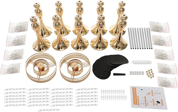 Flower Stand Vase, 10 Pcs Glam Crystal Wedding Reception Decorations with Sparkling Beads Table Center Display Flower Arrangement Flower Stand Metal Vase for Event Party Decor (Gold, H:10.23in)