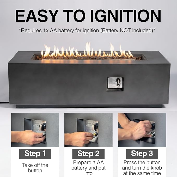 HillAethel 60-Inch Rectangular Propane Fire Pit Table, 60,000 BTU Concrete Outdoor Gas Fire Pit Table with Waterproof Cover, Tank Seat, Free Lava Rocks, for Outside Patio Backyard, Dark Grey
