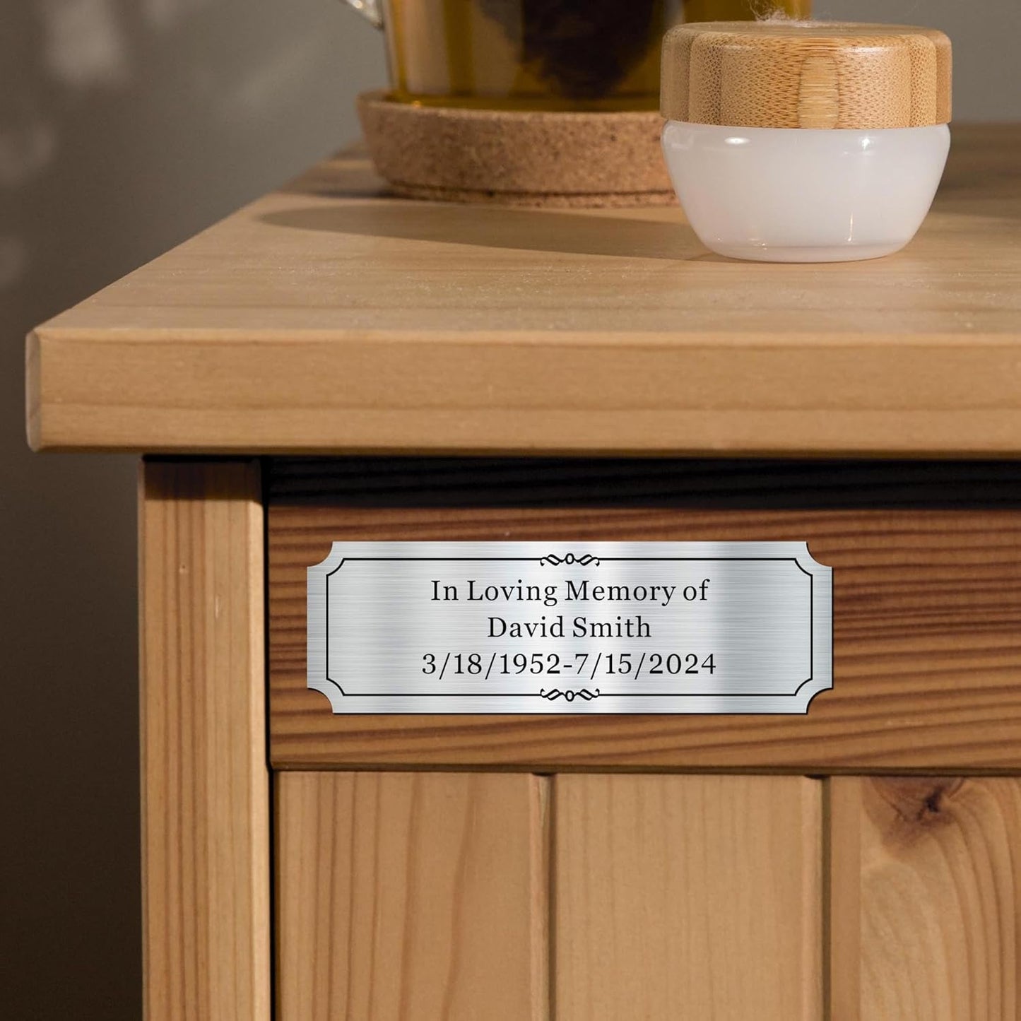 Skiennix Engraved Name Plate - Custom Brass Urn Plate with Adhesive Backing | 1" x 3" Black Design
