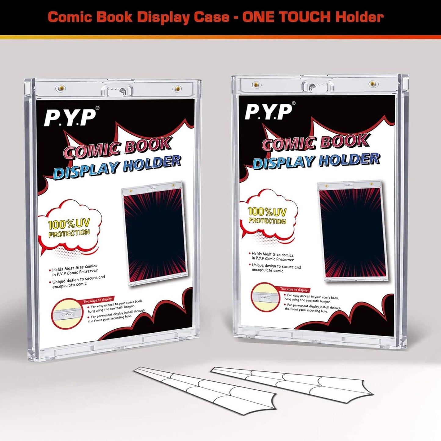 Skiennix Magnetic Comic Book Display Cases - Crystal Clear UV Protection Holders | 2-Pack, Wall Mountable