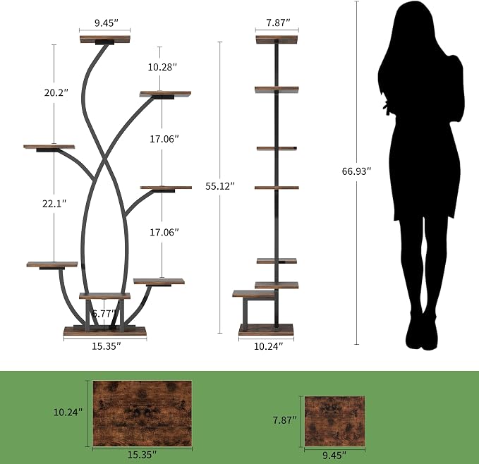 Plant Stand Indoor with Grow Light, 55'' Corner Plant Stands for Indoor Plants, 7 Tiered Indoor Plant Shelf, Flower-Shaped Plant Rack, Metal Display Shelves for Living Room Patio Balcony Decor Black