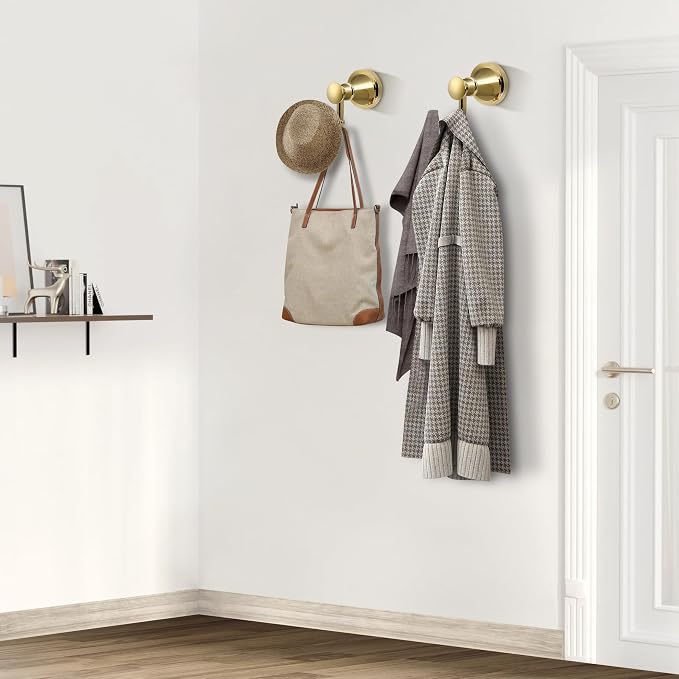 Gold Bathroom Towel Hook, Brushed Gold Bathroom Robe Hook, Heavy Duty Double Towel Hooks Bath Modern Coat Clothes Hook Wall Mounted for Kitchen Washroom