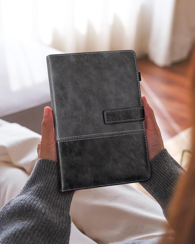 HULIPARK Leather Notebook Journal with Pen, A5 Lined Hardcover Notebook with Magnetic Closure, 240 Pages Daily Journal for Men Women, Ruled Journals Notebooks for Work, Writing, Note Taking - Black