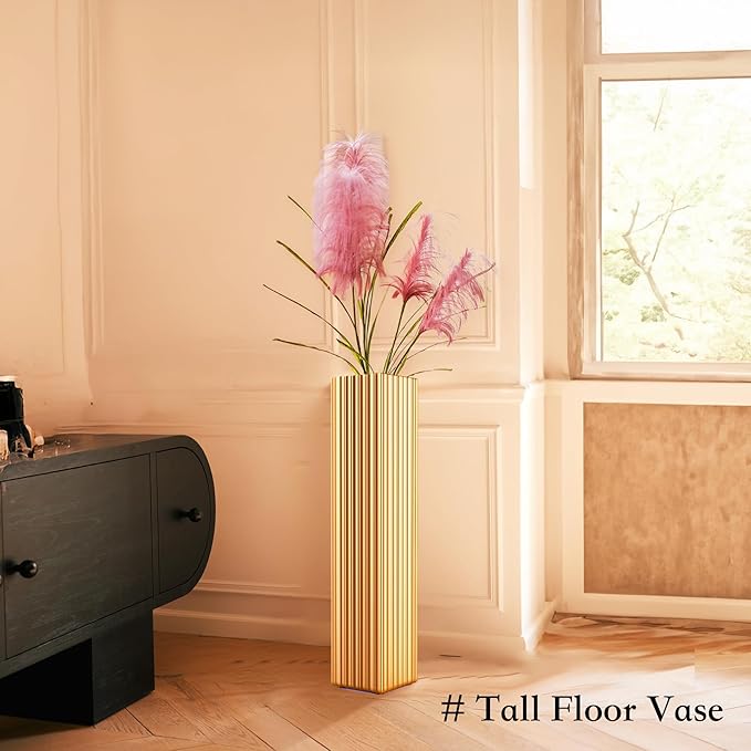 Tall Floor Vase 27.5 Inch Gold Resin Modern Elegant Vase for Entryway Fireplace Decor Lightweight Rectangle Skinny Narrow Centerpiece Sturdy