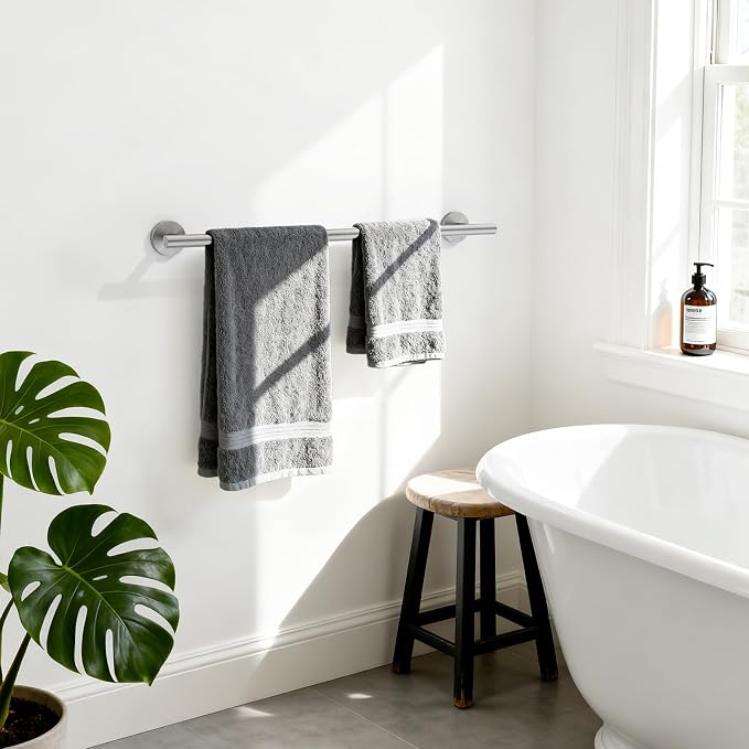 Brushed Nickel Towel Bar, 24 Inch Bathroom Towel Rack, Towel Holder Wall Mounted, Thicken SUS304 Stainless Steel Towel Rod Modern Home Decor (Total Length 26 Inch)