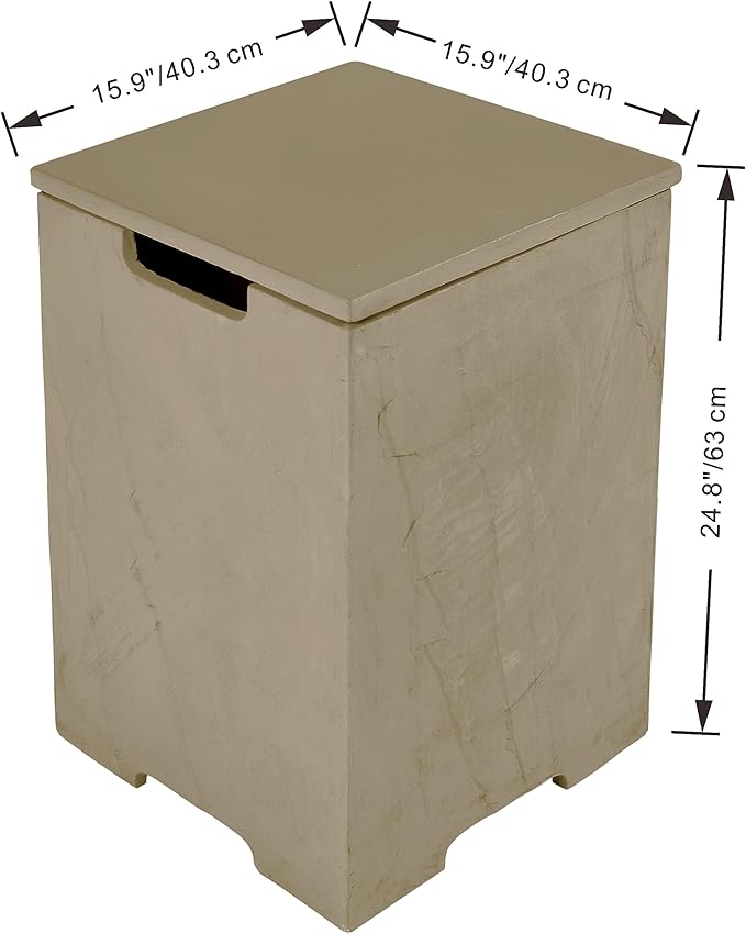 AMS Fireplace | Elementi Tall Square Sunlight Yellow Propane Tank Cover | Concrete GFRC Base | Dimensions: 15.9 × 15.9 × 24.9 inches | Suitable for COLORADO and ULURU Fire Pit Tables
