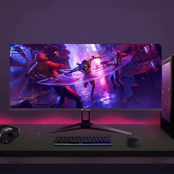 CRUA 34'' Gaming Monitor 165Hz/144Hz, UWQHD 3440x1440P IPS Ultrawide Screen Computer Monitors with Built-in Speakers, Supports FreeSync, 120% sRGB, PIP/PBP, HDMI2.0 & DP1.4, Wall Mount&Tilt Adjustable