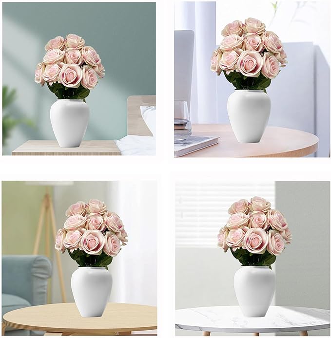12 PCS Rose Artificial Silk Flowers, Fake Roses with Long Stems Realistic Faux Rose Flower Bouquets for Home Wedding Decoration Party-Gradient Pink