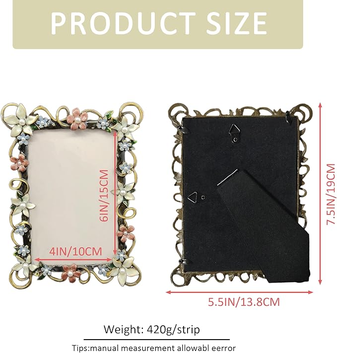 Vintage 4X6 Floral Picture Frames Luxury Unique Ornate Antique Metal Photo Frame of HD Glass for Tabletop/Wall Display Wedding Gifts for Women (Retro White Lace)