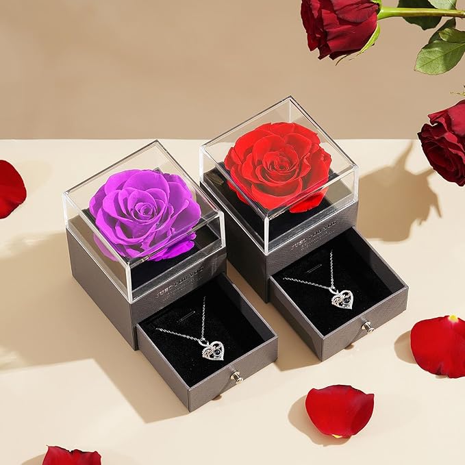 ADDWel Rose Gifts for Grandma Birthday, Unique Preserved Rose Music Box with Silver Grandma Necklace Gift for Grandmother Abuela Nana Bday Christmas Mother's Day from Grandkids, Grandmas Cute Presents