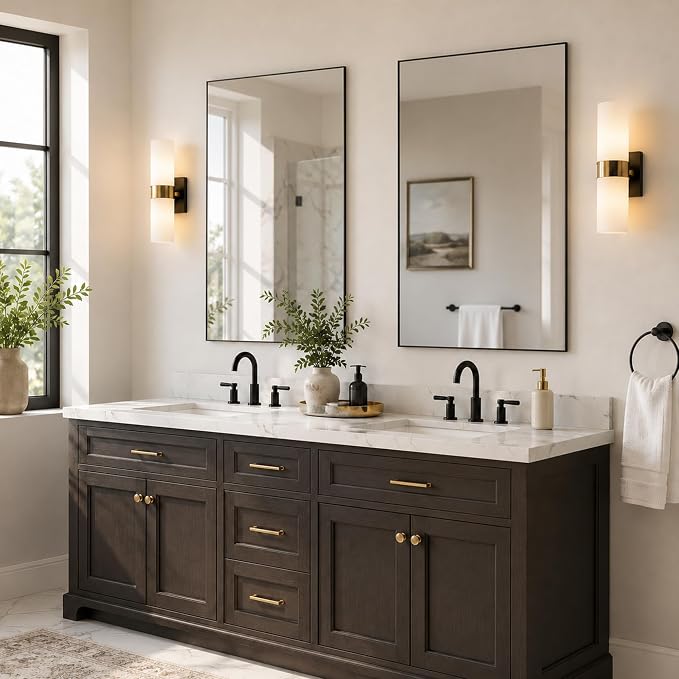 2-Pack 24"x36" Matte Black Bathroom Mirror, Thin Metal Frame, Heavy-Duty Rectangular Vanity Mirror for Over Sink, HD Shatterproof Glass, Modern Farmhouse & Industrial Style