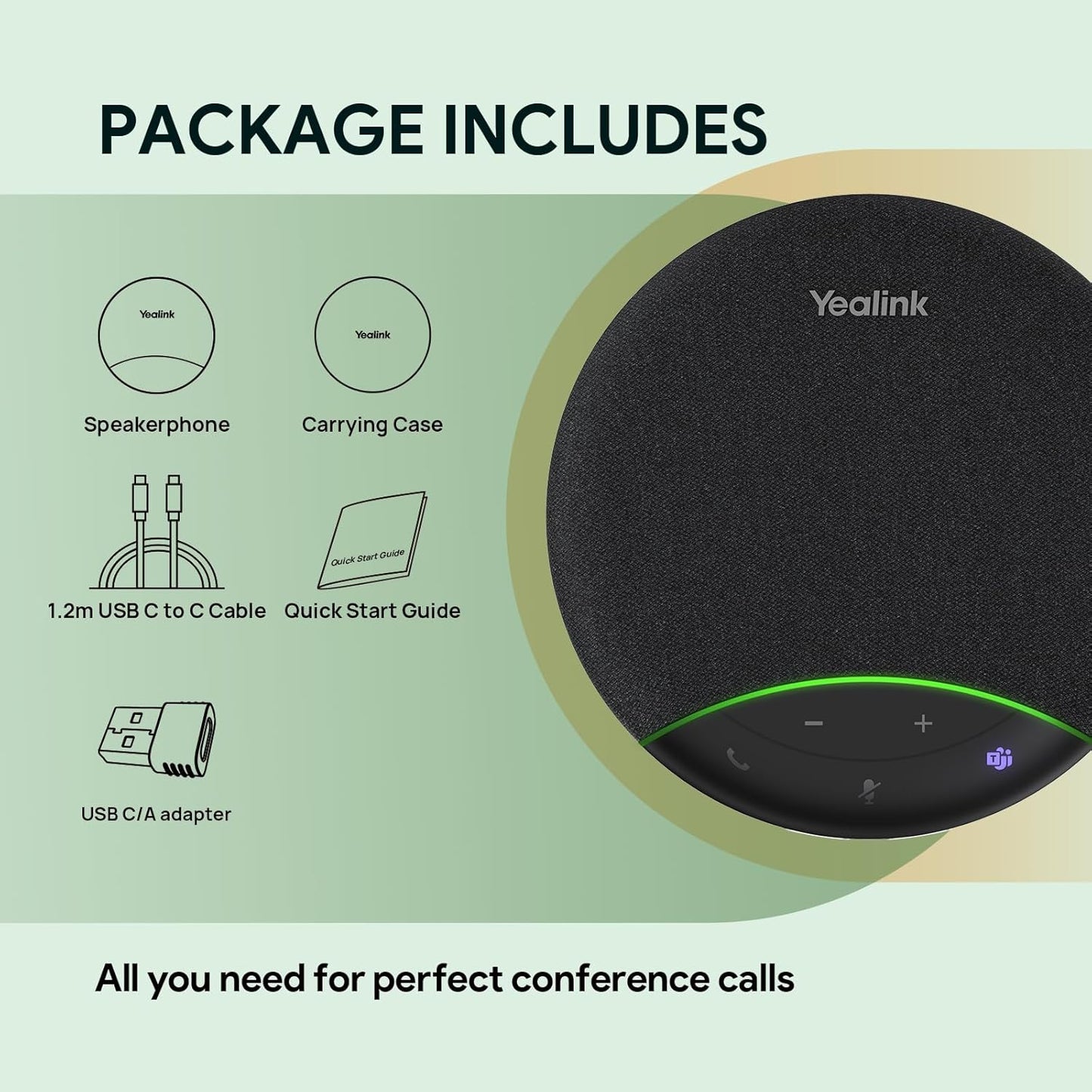 Yealink Sp92 Conference Speaker - Teams Certified Microphone with AI Noise Cancelling | 20H Call Time, USB & Bluetooth for Small Meeting Rooms