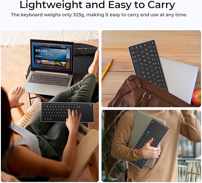 CZUR Portable Computer Keyboard with Trackpad, Rechargeable Bluetooth Keyboard with Touchpad, Wireless Ultra Slim Keyboard for PC/Laptop/Tablet/Phone, for Windows/Android