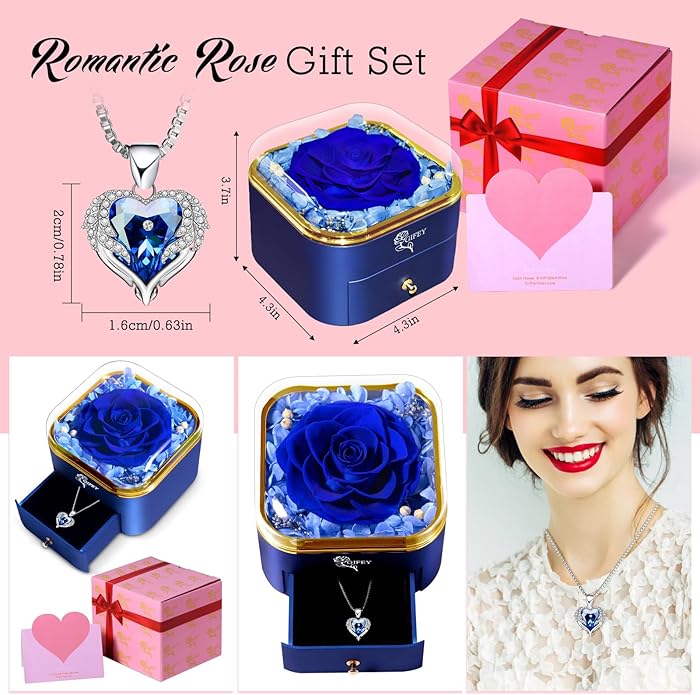 Mothers Day Mom Gifts,Eternal Rose Flower with Necklace Gifts for Women,Mother, Grandma,Wife and Girlfriend, Birthday Gift,Wedding, Thanksgiving Gift