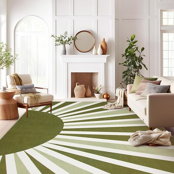 Lahome Washable 8x10 Rug - Non-Slip Living Room Rugs 8x10 Ultra-Thin Large Soft Bedroom Rugs, Boho Rainbow Sun Print Indoor Stain Resistant Floor Rug for Dining Room Table Office (8'x10', Green)