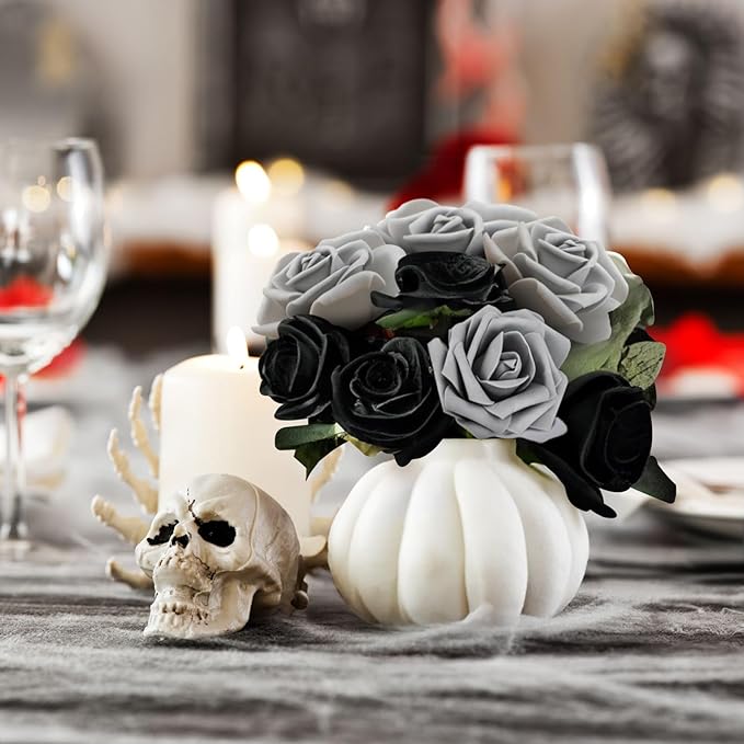 Bright Creations Artificial Flowers Foam Roses - 100-Pack, 3-Inch Grey Polyethylene Flower Heads - Bulk Grey Stemless Roses for DIY Crafts & Centerpieces