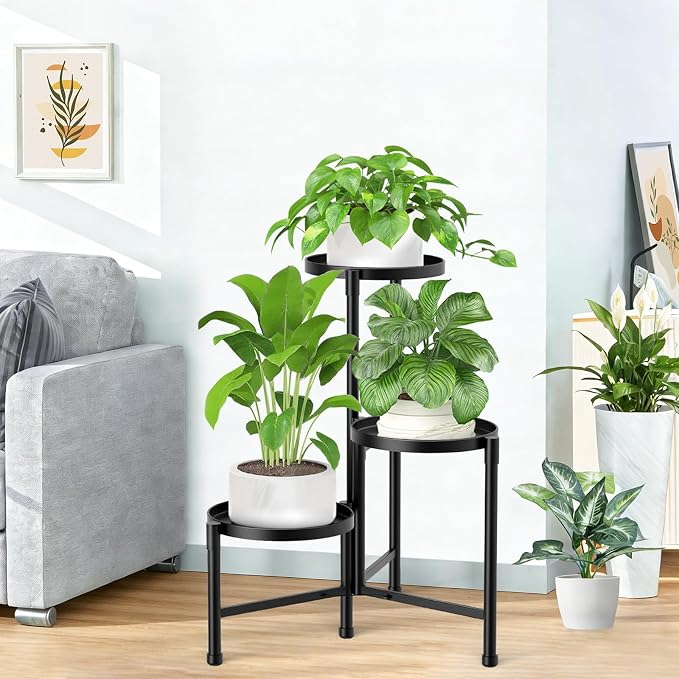 3 Tier Metal Corner Plant Stand Indoor Outdoor, Heightened widened 30'' Tall Multiple Flower Pot Display Holder, Iron Plant Rack Organizer for Living Room Garden Patio Balcony Office (black)