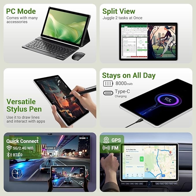 DEZLTID 2025 Tablet 11 inch Android 15 Tablets with Keyboard Stylus Mouse: 2K IPS Tablette (2000x1200), 36GB+256GB(2TB TF)-Gray