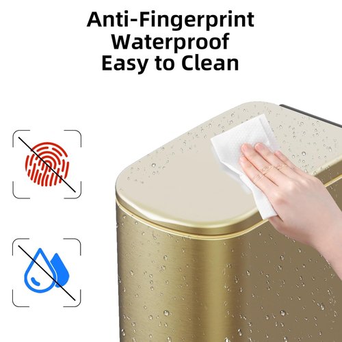 KSSKSS Slim Bathroom Trash Can - 2.6 Gallon Stainless Steel with Soft Close Foot Pedal | Gold Finish