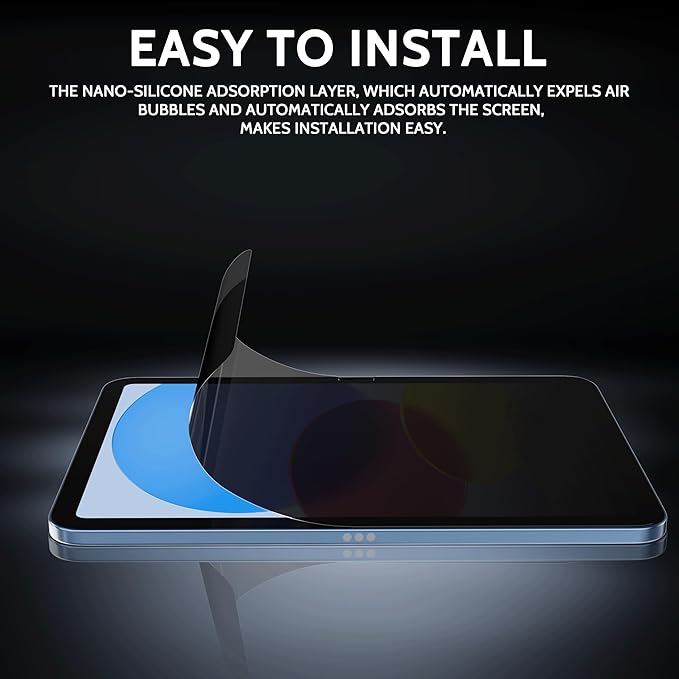 Peslv 360° Privacy Screen for iPad 10th 2022 10.9" & iPad 11th A16 2025 11", Anti Glare Blue Light Spy Filter Private Cover, High Sensitive Bubble-Free Easy Install Black Security Protector