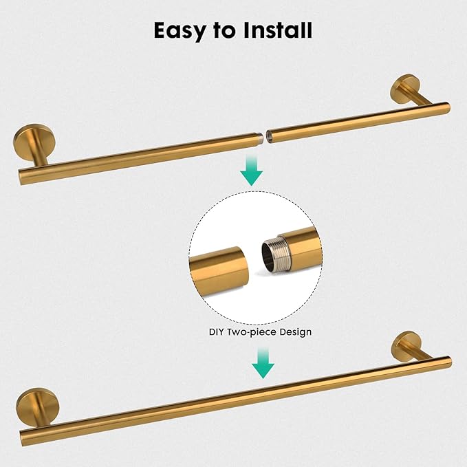 Modern 24 inch Towel Bar Brushed Gold,Stainless Steel Towel Racks for Bathroom Wall Mounted,Bathroom Towel Holder,Home Decor Towel Rod