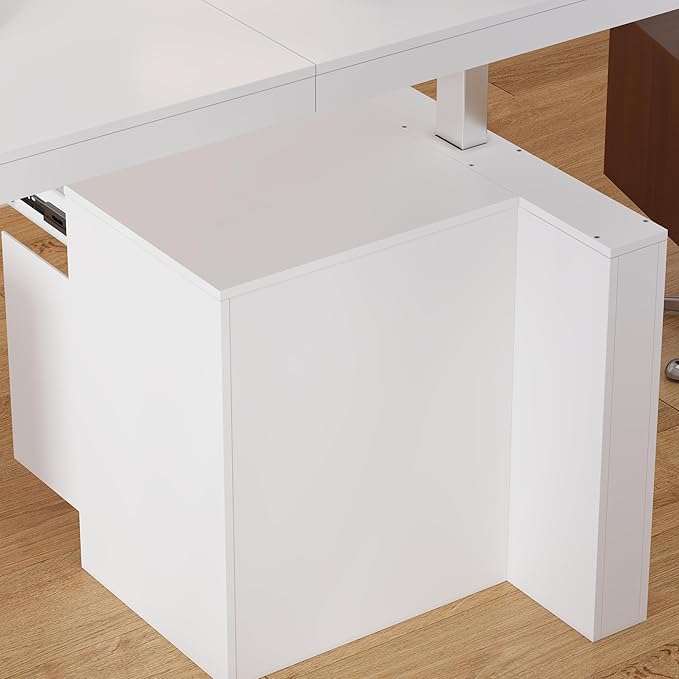 MOUMON 70.9” Electric Standing Desk with Drawer, Height Adjustable Executive Computer Desk with File Storage for Home Office, Sit Stand Desks, White, 70.9”W x 31.5”D x 29.5”-44.1”H
