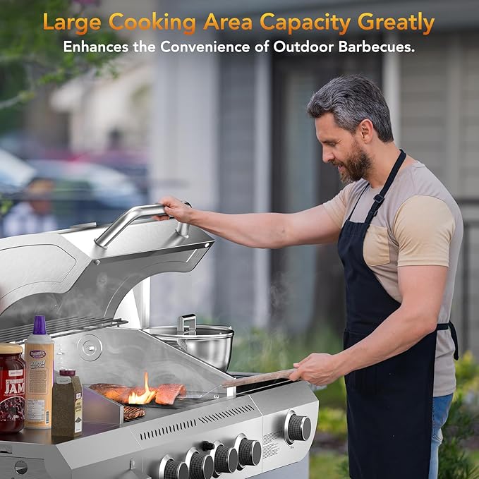 Electactic G41 Pro Gas Grill,Heavy-Duty Stainless Steel BBQ Grill,4 Burner Gas Grill with Side Burner,42000 BTU Propane Grill for Outdoor Cooking,Barbecue,Garden and Patio Backyard