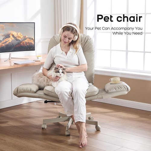 Amseatec Criss Cross Chair - Comfortable Adjustable Swivel Office Desk Chair with Armrests & Wheels | Cream PU Leather