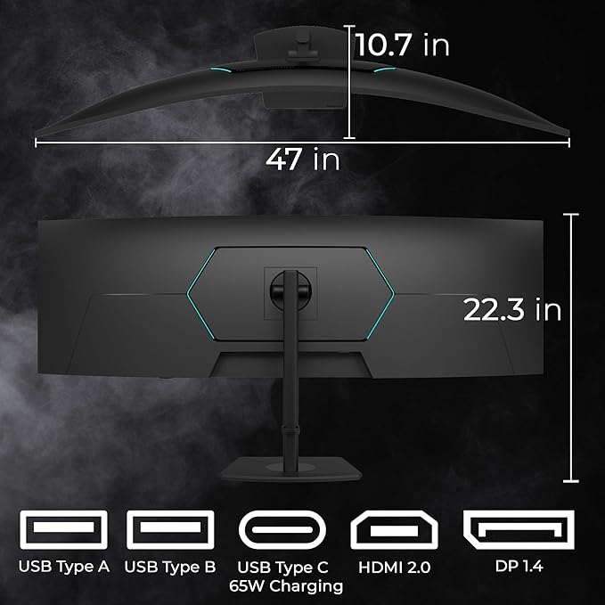 Deco Gear 49″ Curved Ultrawide Dual-QHD Monitor | 5120×1440 32:9 HDR400 | 120Hz VA Panel | USB-C 65W PD, FreeSync, PBP/PIP, KVM Switch | Built-in Speakers & Ergonomic Stand