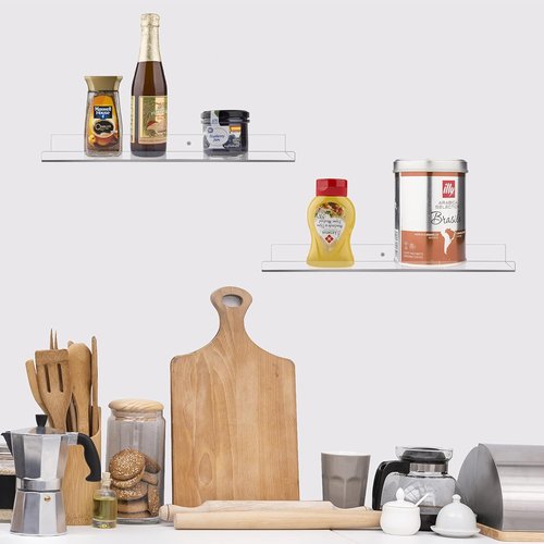 Jansburg 24-Inch Clear Acrylic Floating Shelves - 4 Pack Invisible Wall Ledge for Bathroom & Kitchen Organization