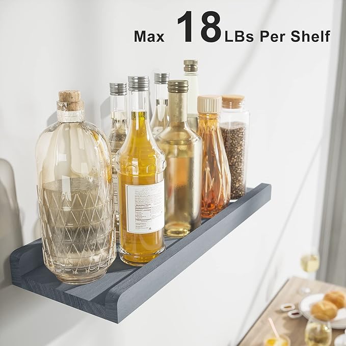 Love-KANKEI Floating Shelves Wall Mounted Set of 2, 17 Inch Rustic Wood Wall Shelves for Storage, Bedroom Living Room Bathroom Kitchen Office and More Weathered Grey