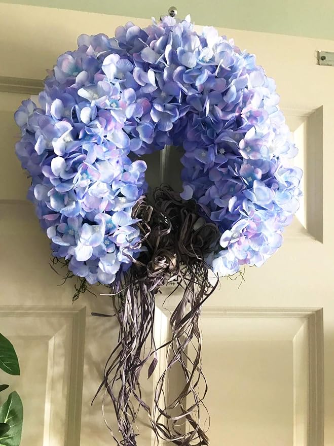 10PCS Silk Hydrangea Heads with Stems Artificial Flowers for Wedding Party Home Decor (Blue & Pink)
