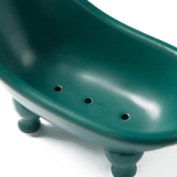 1 Piece 5.6" Colorful Ceramic Mini Clawfoot Bathtub Soap Dish Decortative Soap Dish Small Planter Makeup Organizer Container Hamster Bathtub(Green)