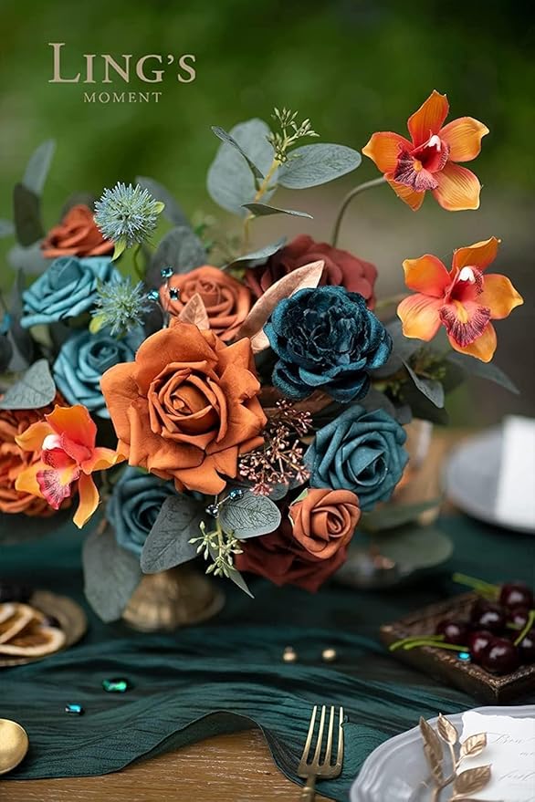 Ling's moment Artificial Flowers, 50Pcs 3" Roses in Teal Shades, Realistic DIY Foam Floral Decor for Wedding Bouquets/Centerpieces, Outdoor Party Backdrops, Room/Table, and Garden/Pot Decorations
