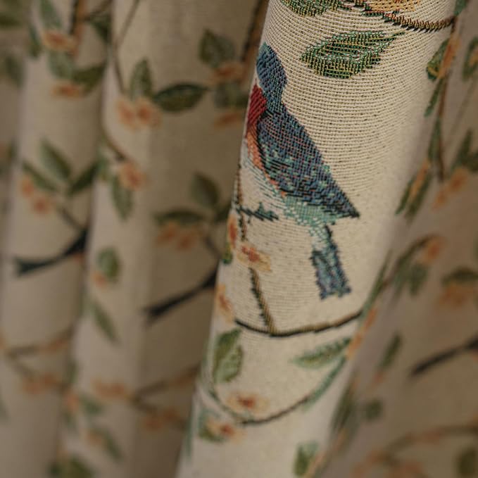 ENJOYBRIDAL Floral 96 Inch Curtains for Bedroom Jacquard Drapes Bird Patterned Semi Sheer Boho Long Window Curtains Living Room 2 Panels Farmhouse Rod Pocket Light Filtering Decor Window Treatments