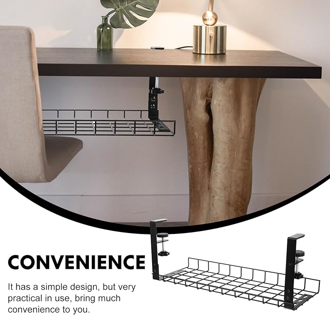 Under Desk Cable Management Holder Cord Organizer Tray No Drill Wire Storage Rack for Home Office Standing Desk, Black 500Mm,
