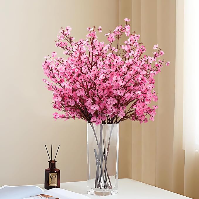Yastouay Pink Fake Flowers Artificial Flowers, 5 Pcs Real Touch Silk Flowers Faux Artificial Flowers for Decorations, Babys Breath Artificial Flowers Bulk for Spring Decor Floral Arrangement