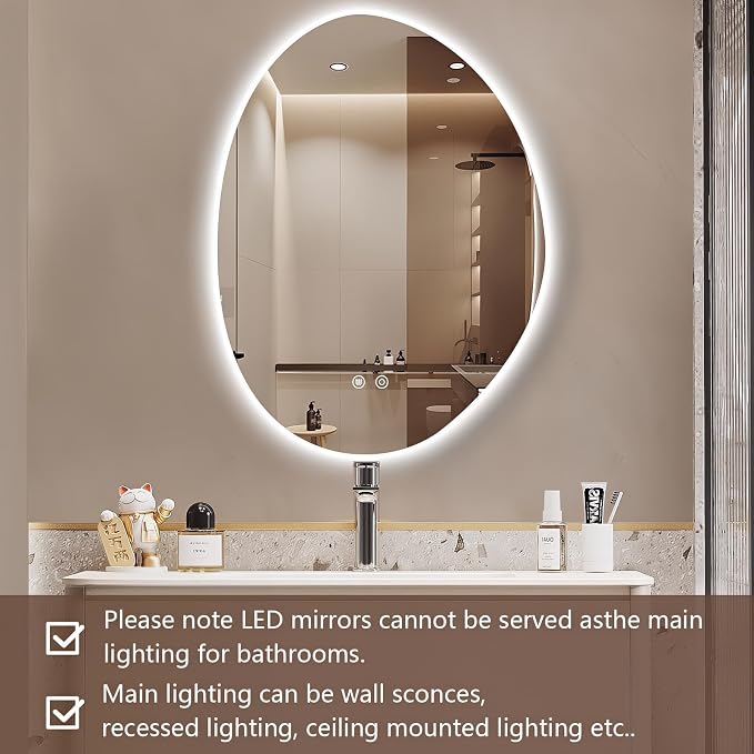 Niccy Irregular LED Bathroom Mirror, 24"x32" Asymmetrical Backlit Vanity Wall Mirrors, Frameless Lighted Mirrors for Bedroom, Living Room, Modern Smart-Mirror with Anti-Fog, Dimmable, Memory Function