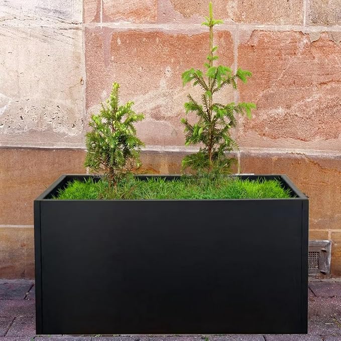 Black Planter Box Galvanized Steel Metal Planter Rectangular Indoor Large Outdoor Planters Steel Metallic Heavy Flower Pot 36In x 12In x 16In Commercial Residential for Patio, Backyard, Garden