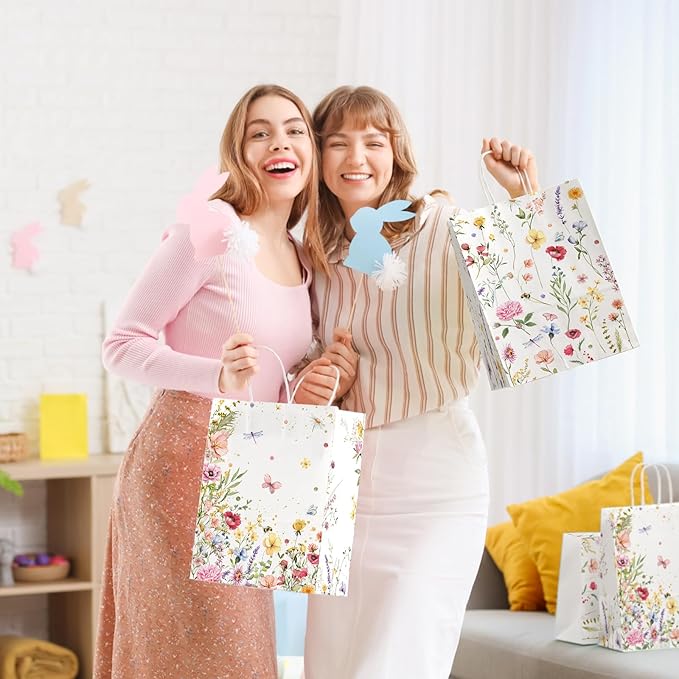 Lofaris 16PCS Wildflower Gift Bags - Floral Paper Bag with Handles, Small Wedding Party Favor Bag, Floral Gift Bags for Baby Shower, Bridal Shower, Birthday