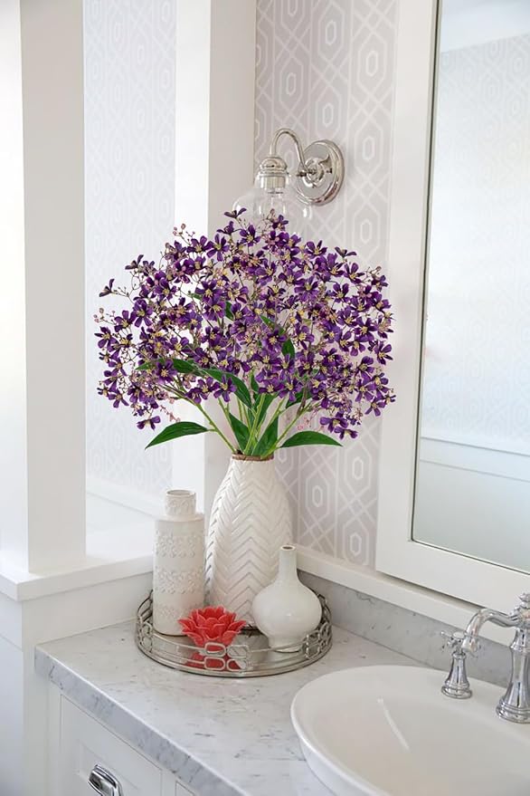 Hollyone Artificial Daphne Flowers with Long Stem 3Pcs Faux Purple Flowers 28.3” Fake Autumn Fall Silk Flowers Piacks Bouquet for Floral Arrangement Wedding Party Centerpiece Table Home Decor