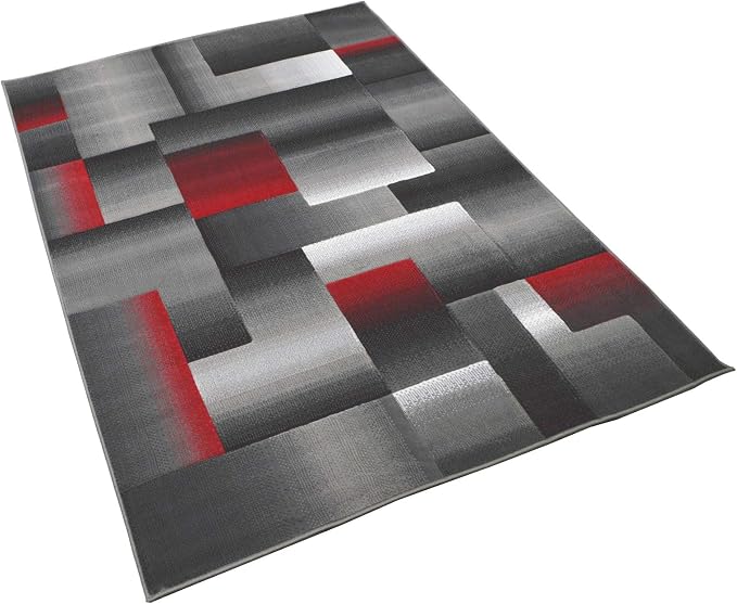 HR 5’ x 7’ Rug in Lava - Premium Quality Lava/Black/Gray Abstract Geometric Modern Squares Pattern Area Rug - Contemporary Styling for Living Room, Bedroom - Unique Home Décor