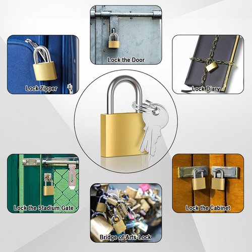Lockwise 4-Piece Small Brass Keyed Padlock Set - 12 Matching Keys for Gym Lockers & Storage (Light-Duty)