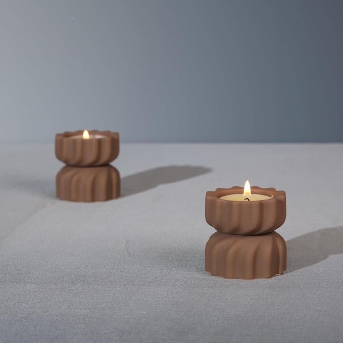Spiral Grain Tealight Candle Holder Set of 2; Cement Tea Light Votive Candle Holder with a Twist; Decorative Small Cement Tea Light Holder for Coffee or Dining Table Decor; 2 x 2.1 Inches