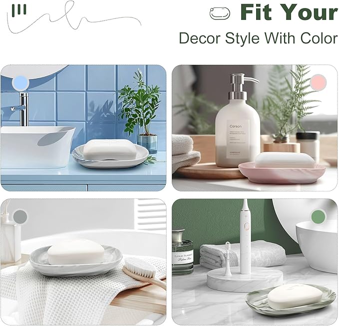 Elegant Ceramic Soap Dish for Shower with Unique Marble Texture, Decorative Bar Soap Holder for Bathroom & Kitchen, Easy Clean Versatile Oval Soap Dishes for Soap Bar