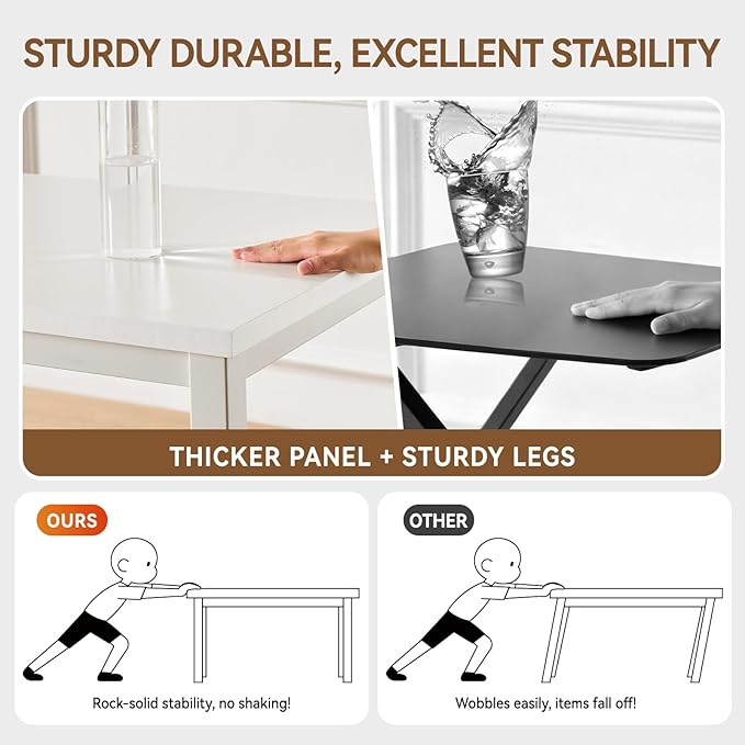 White Computer Desk with Drawer, 47 Inch Home Office Work Desks, Modern Writing Study PC Desk Gaming Table for Small Place Bedroom, Thickened Tabletop and Stable Metal Frame Leg Support