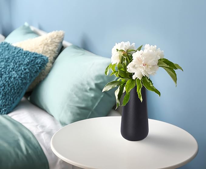 D'vine Dev 8 Inch Ceramic Flower Vase Textured Finishing, Minimalist Design for Kitchen, Bedroom, Living Room, Centerpieces, Office, Raven Grain, VS-XH-B-1