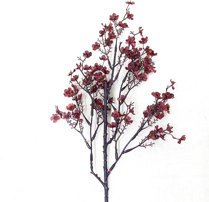 JAKY-Global Babys Breath Silk Artificial Flowers Bulk w/Vase 10pcs Fall Decor Fake Flower Bouquet Bulk Home Kitchen Indoor Bouquet Floral Arrangement Table Centerpieces Decor(Burgundy Red)