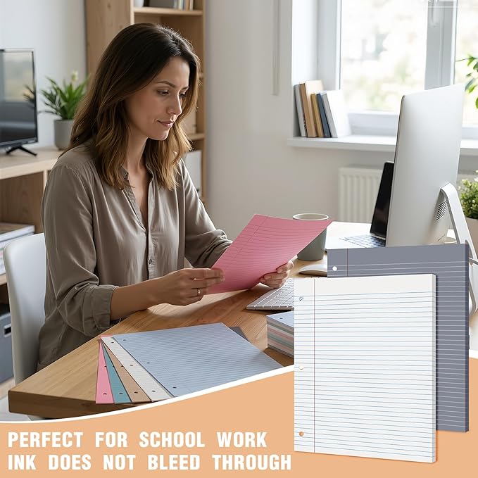 PerKoop 600 Sheets Colored Loose Leaf Paper 8.5" x 11" college ruled Lined 3 Hole Punched notebook Filler Paper for 3 Ring Binders Office School Supplies (Modern Colors)